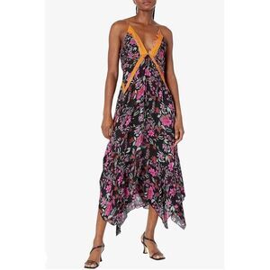 Floral Black and Pink Dress with Orange Accents